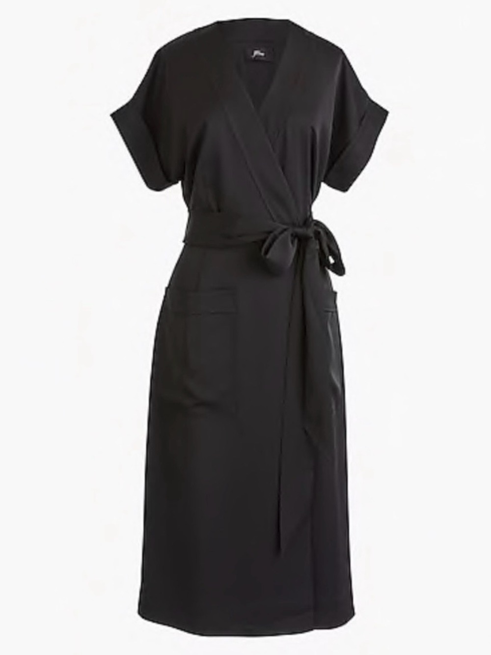 NWT J. Crew Crepe Satin Black Wrap Midi Dress